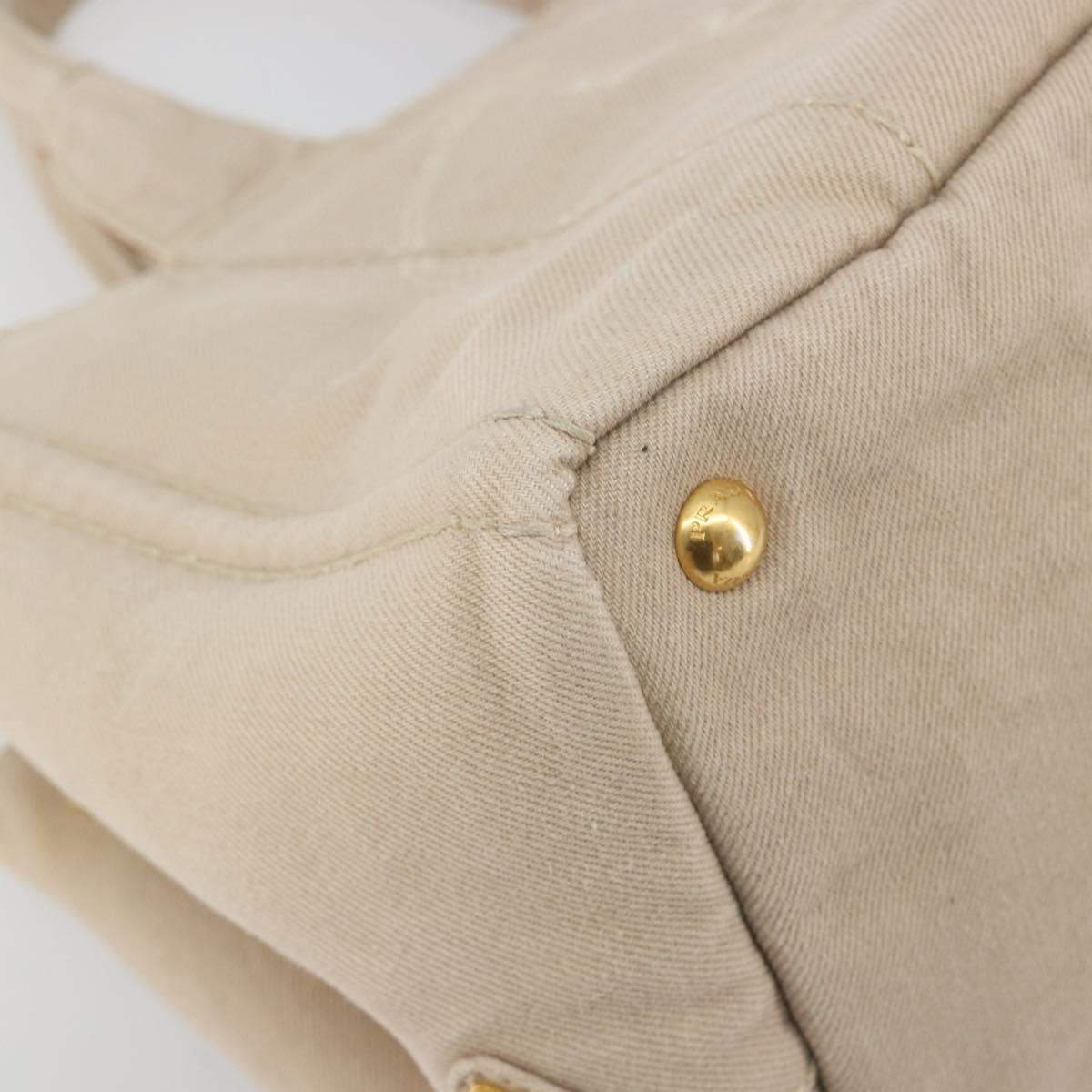 PRADA Canapa MM Hand Bag Canvas Beige Gold Auth 196635A