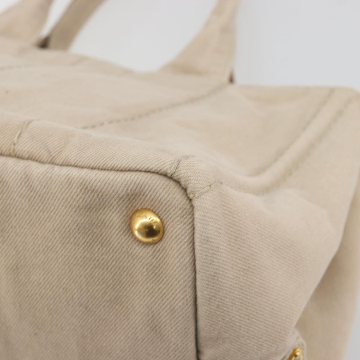 PRADA Canapa MM Hand Bag Canvas Beige Gold Auth 196635A