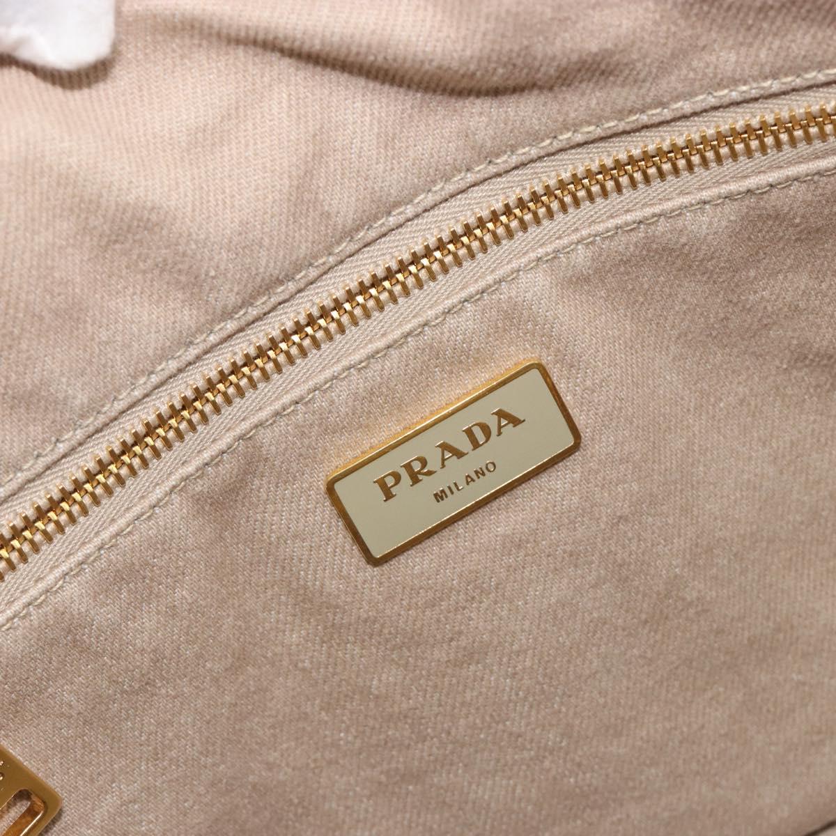 PRADA Canapa MM Hand Bag Canvas Beige Gold Auth 196635A