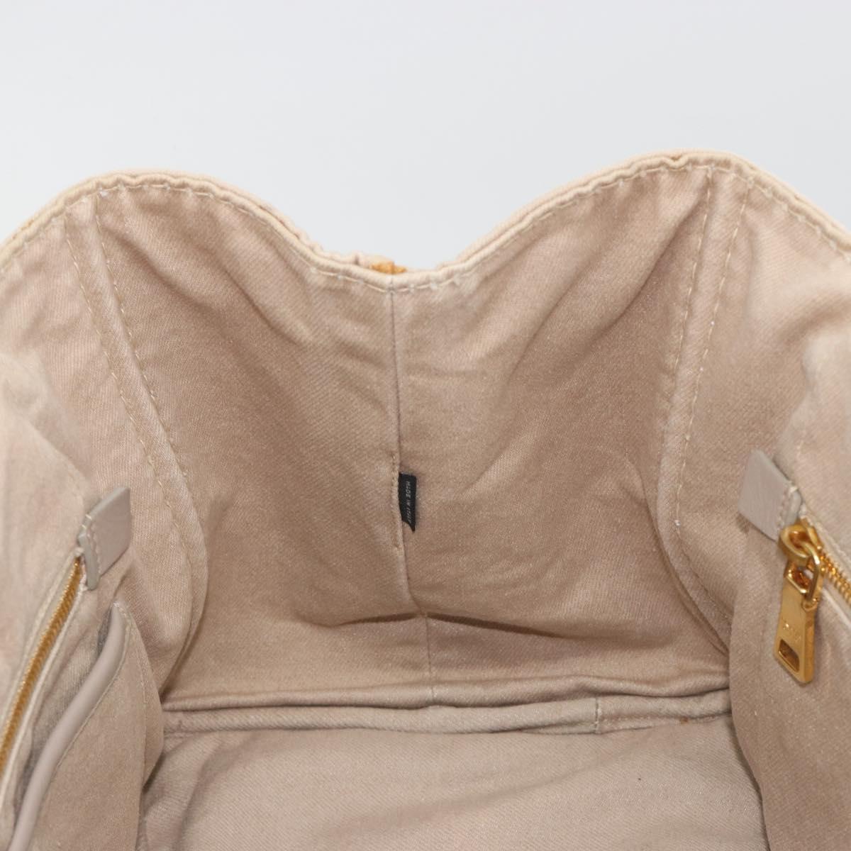 PRADA Canapa MM Hand Bag Canvas Beige Gold Auth 196635A