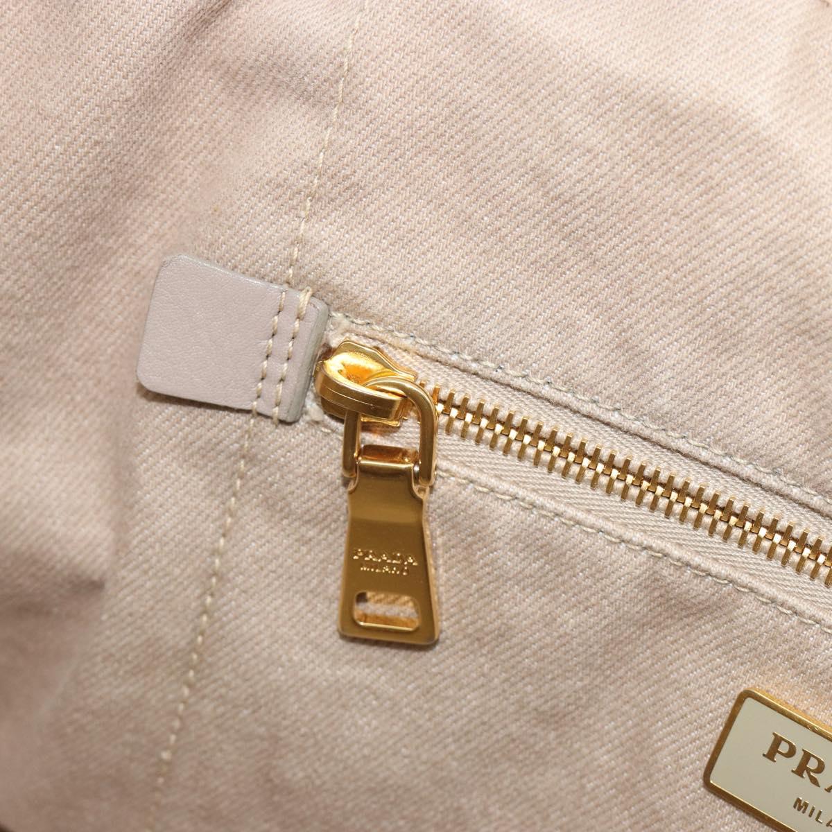 PRADA Canapa MM Hand Bag Canvas Beige Gold Auth 196635A
