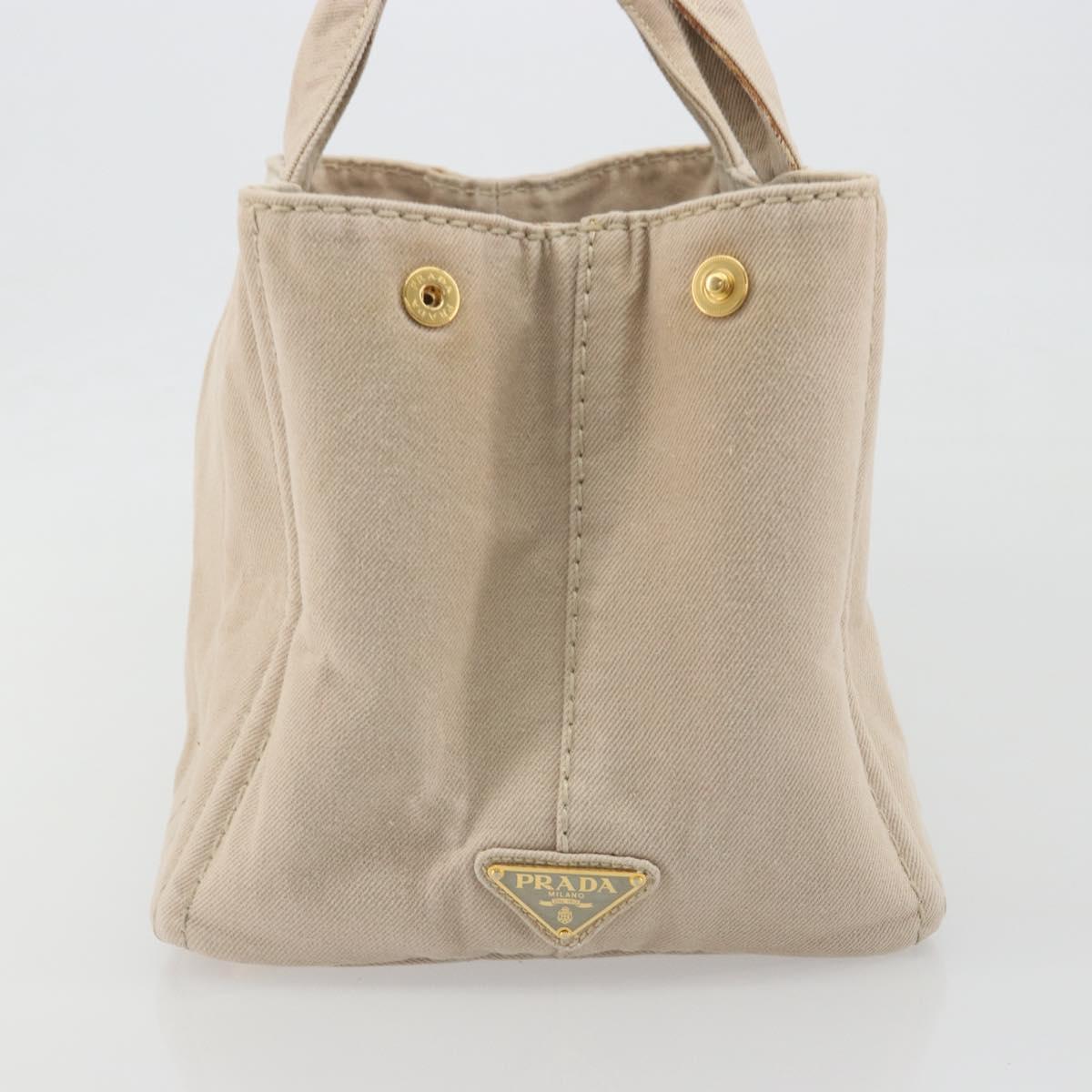PRADA Canapa MM Hand Bag Canvas Beige Gold Auth 196635A