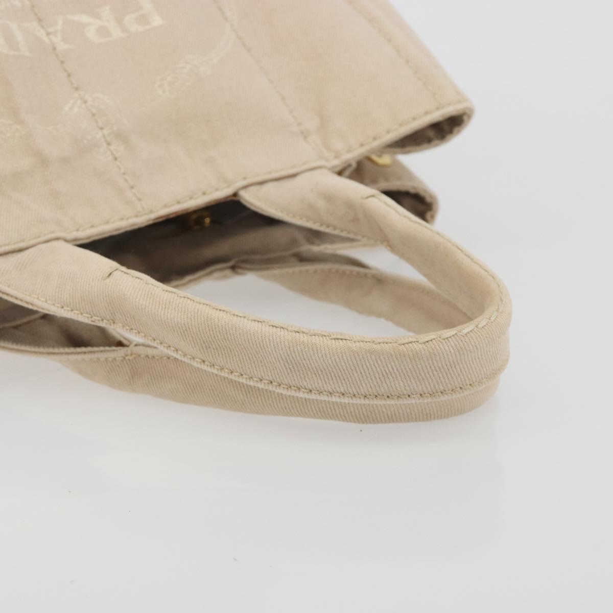 PRADA Canapa MM Hand Bag Canvas Beige Gold Auth 196635A