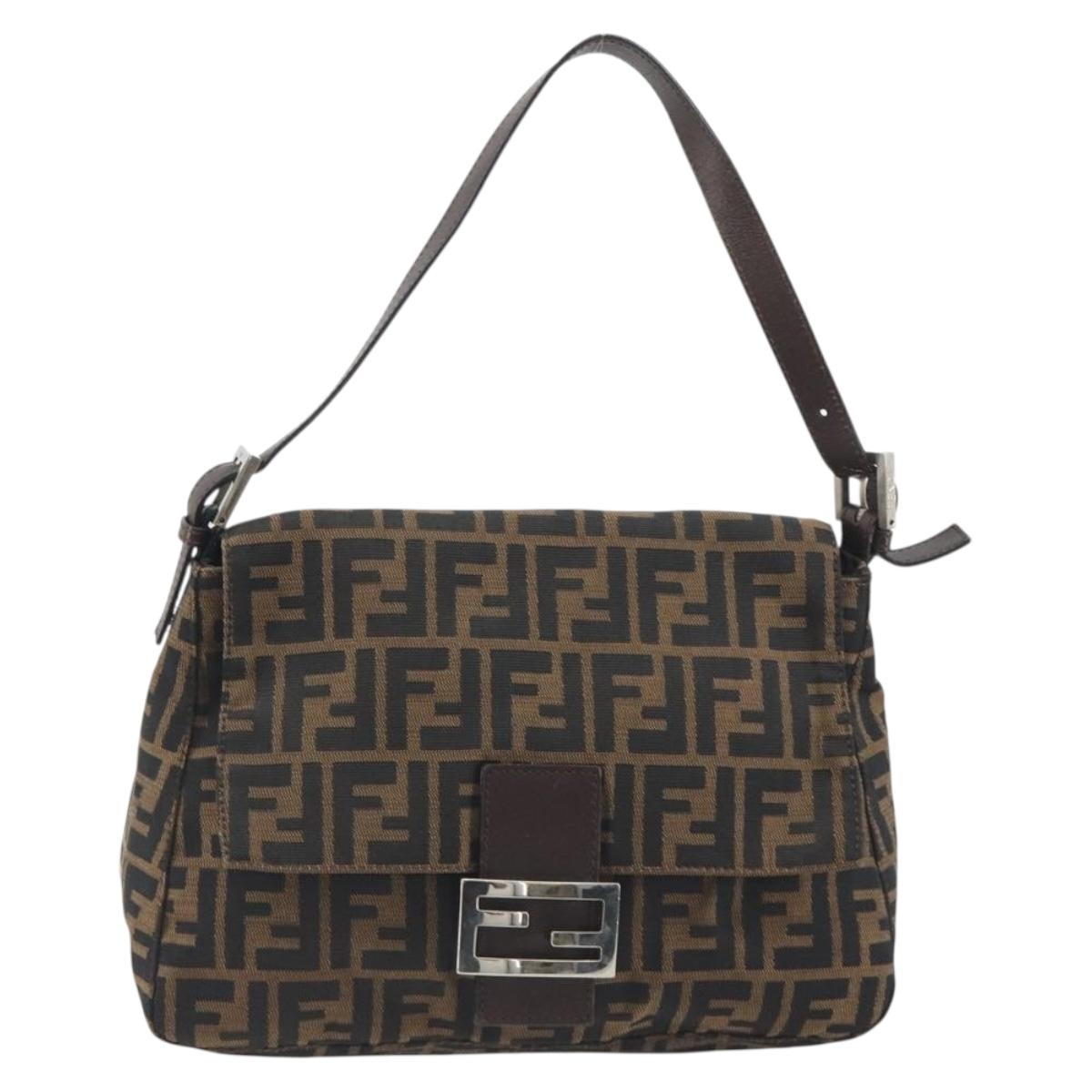 FENDI Zucca Canvas Mamma Baguette Shoulder Bag Brown Black Auth 196636M
