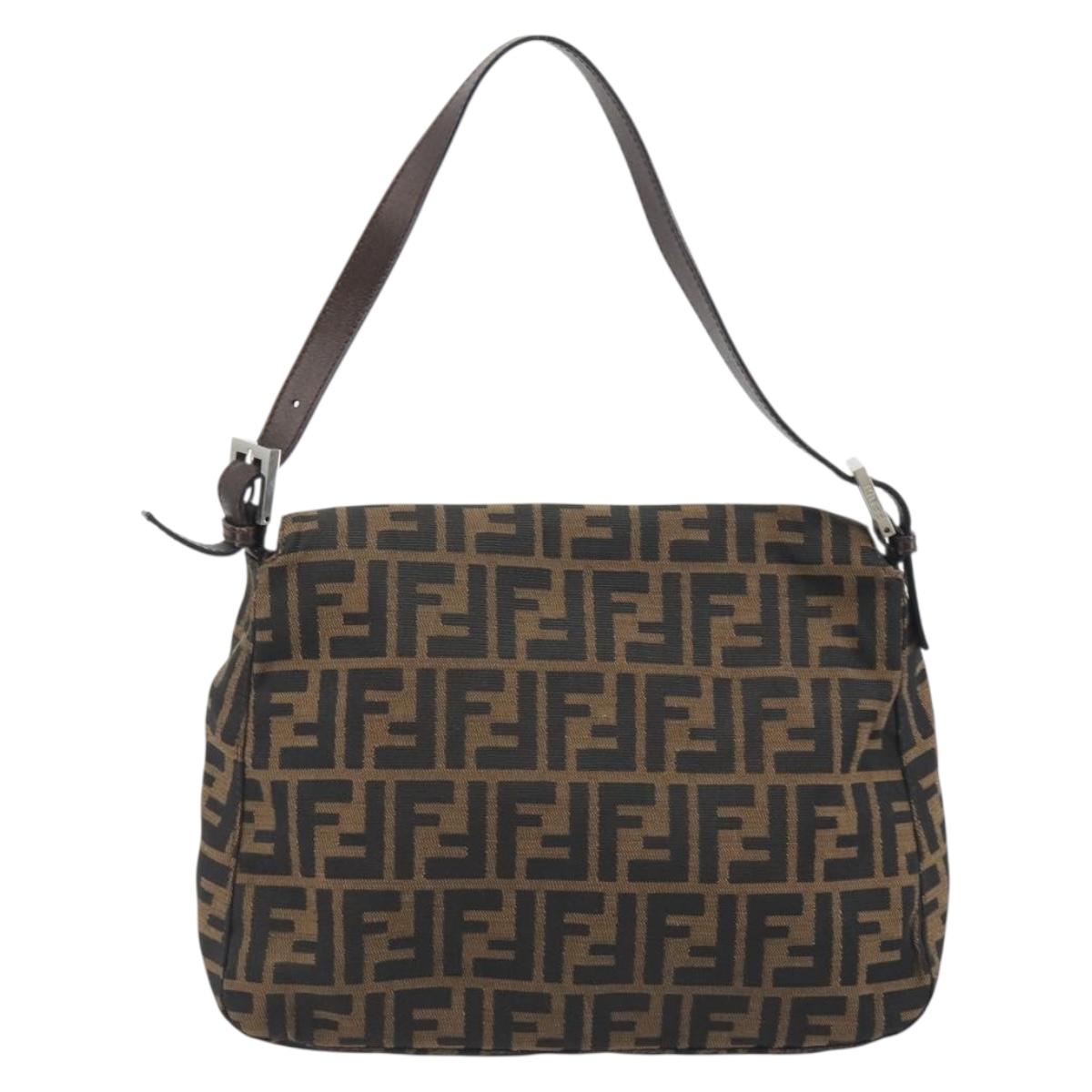 FENDI Zucca Canvas Mamma Baguette Shoulder Bag Brown Black Auth 196636M