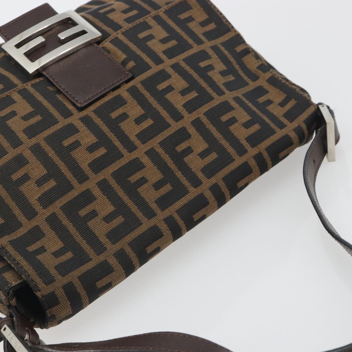 FENDI Zucca Canvas Mamma Baguette Shoulder Bag Brown Black Auth 196636M
