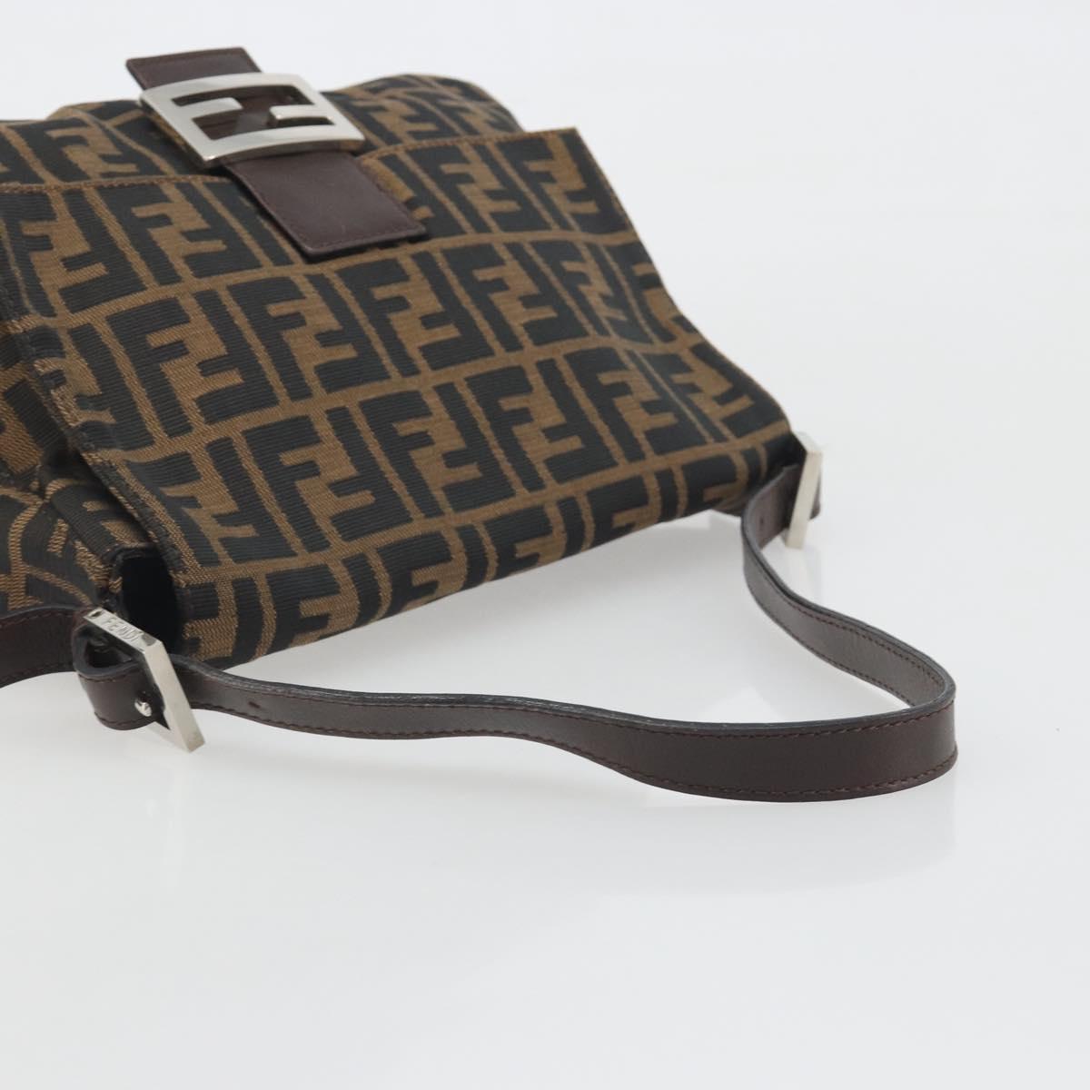 FENDI Zucca Canvas Mamma Baguette Shoulder Bag Brown Black Auth 196636M