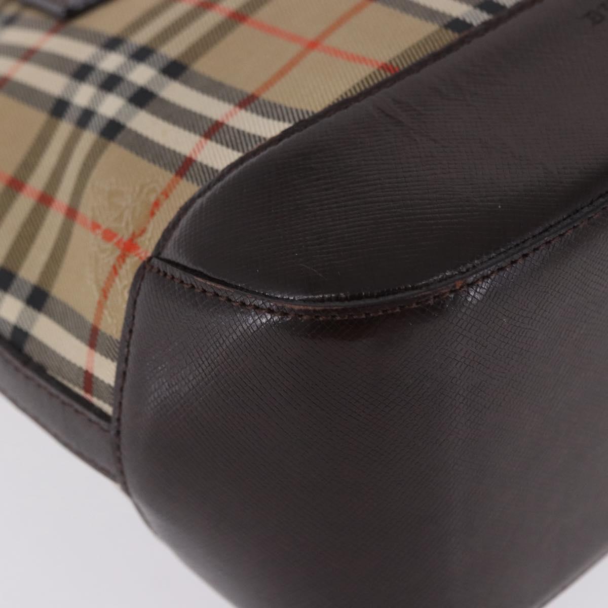 BURBERRY Nova Check Hand Bag Canvas Beige Gold Auth 196637A
