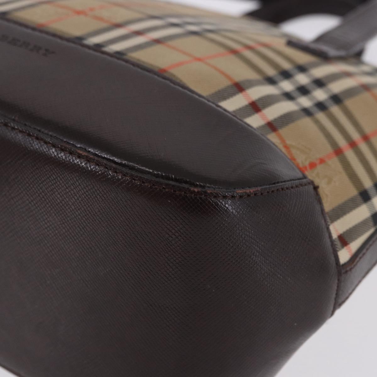 BURBERRY Nova Check Hand Bag Canvas Beige Gold Auth 196637A