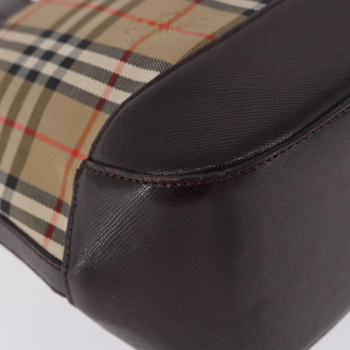 BURBERRY Nova Check Hand Bag Canvas Beige Gold Auth 196637A
