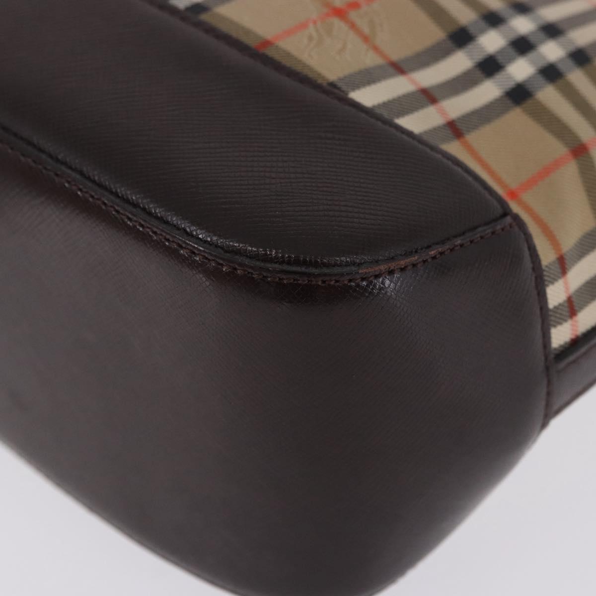 BURBERRY Nova Check Hand Bag Canvas Beige Gold Auth 196637A