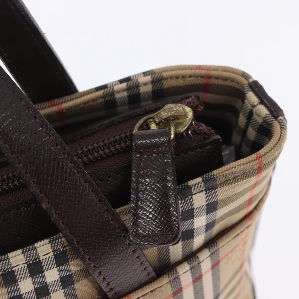 BURBERRY Nova Check Hand Bag Canvas Beige Gold Auth 196637A