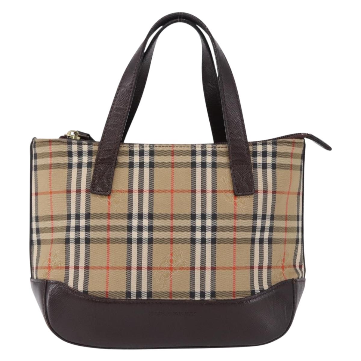 BURBERRY Nova Check Hand Bag Canvas Beige Gold Auth 196637A