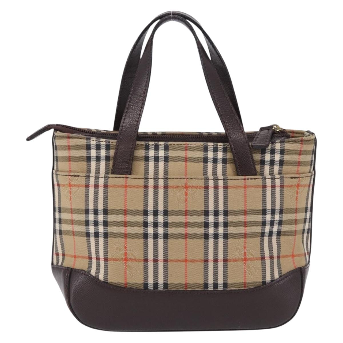 BURBERRY Nova Check Hand Bag Canvas Beige Gold Auth 196637A