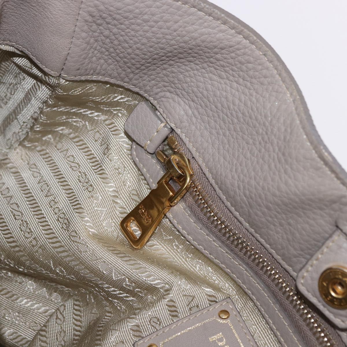 PRADA Shoulder Bag Leather Beige Gold Auth 196638V