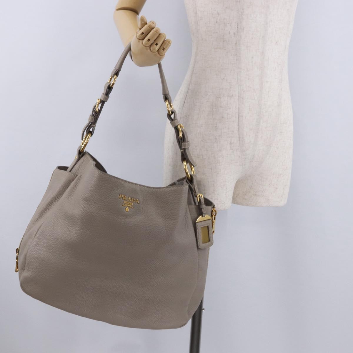 PRADA Shoulder Bag Leather Beige Gold Auth 196638V