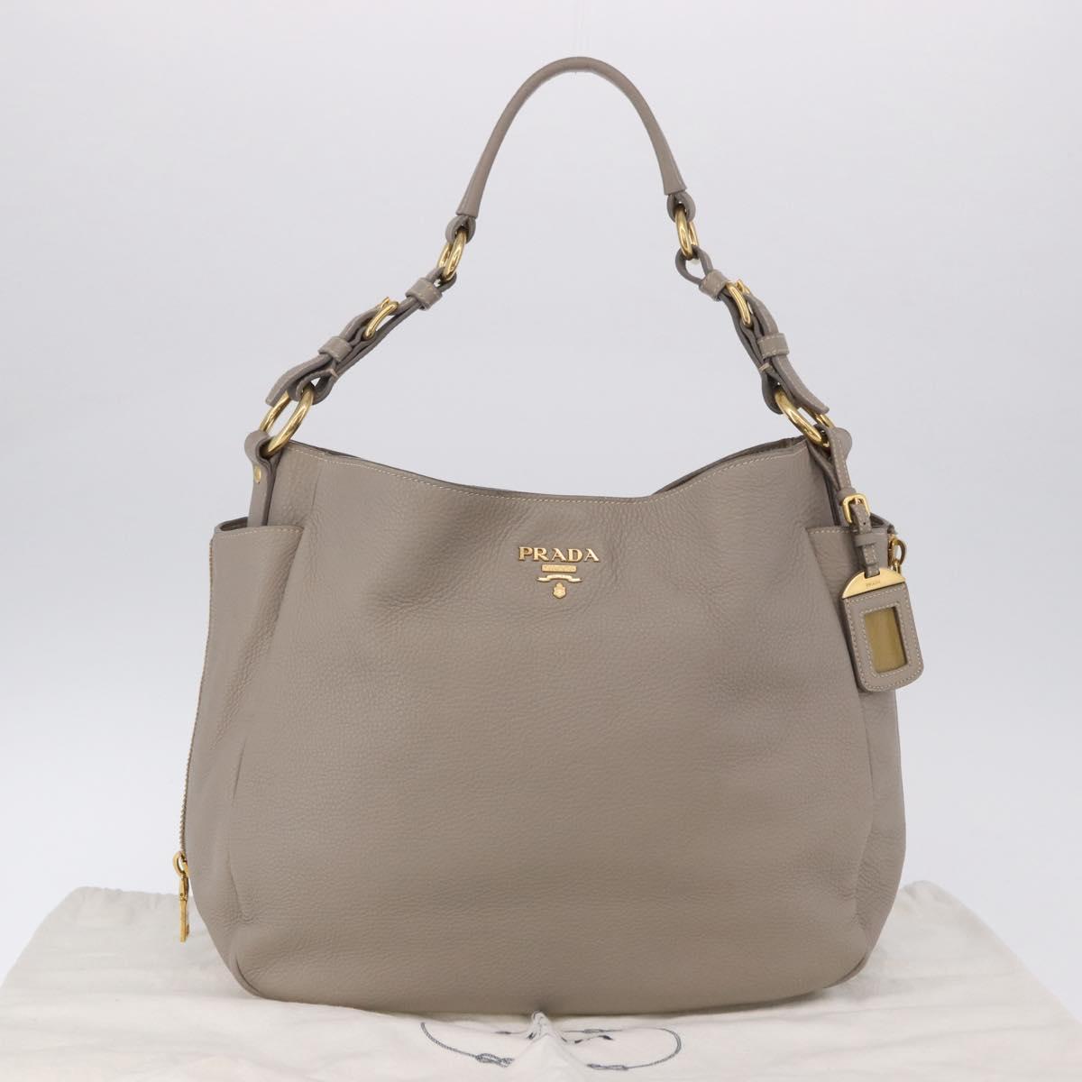 PRADA Shoulder Bag Leather Beige Gold Auth 196638V