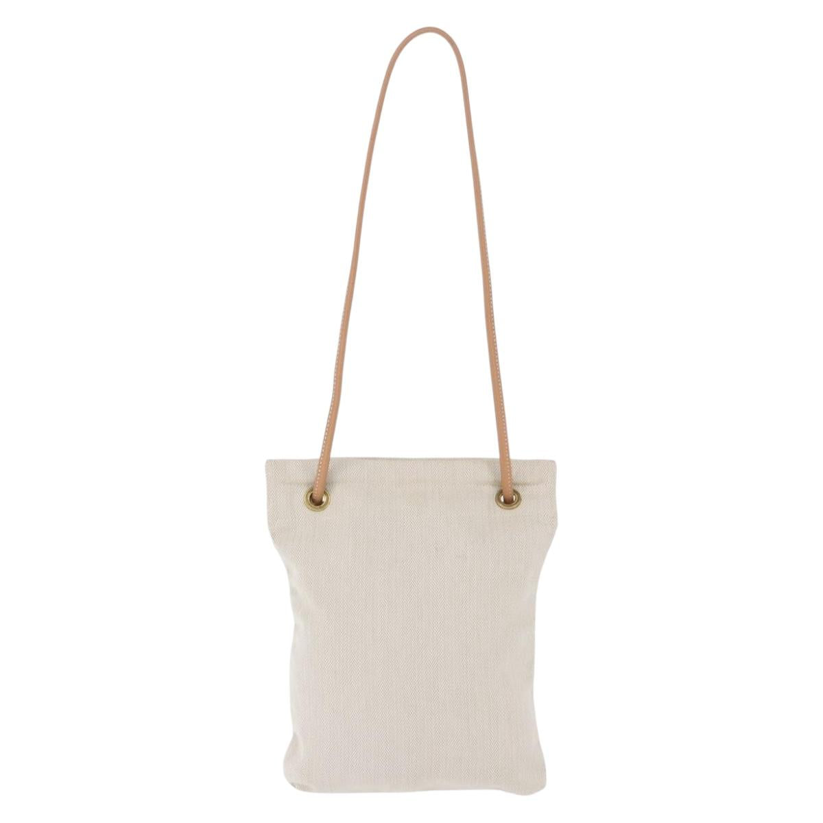 HERMES Aline Shoulder Bag Cotton Beige Gold Auth 196640A