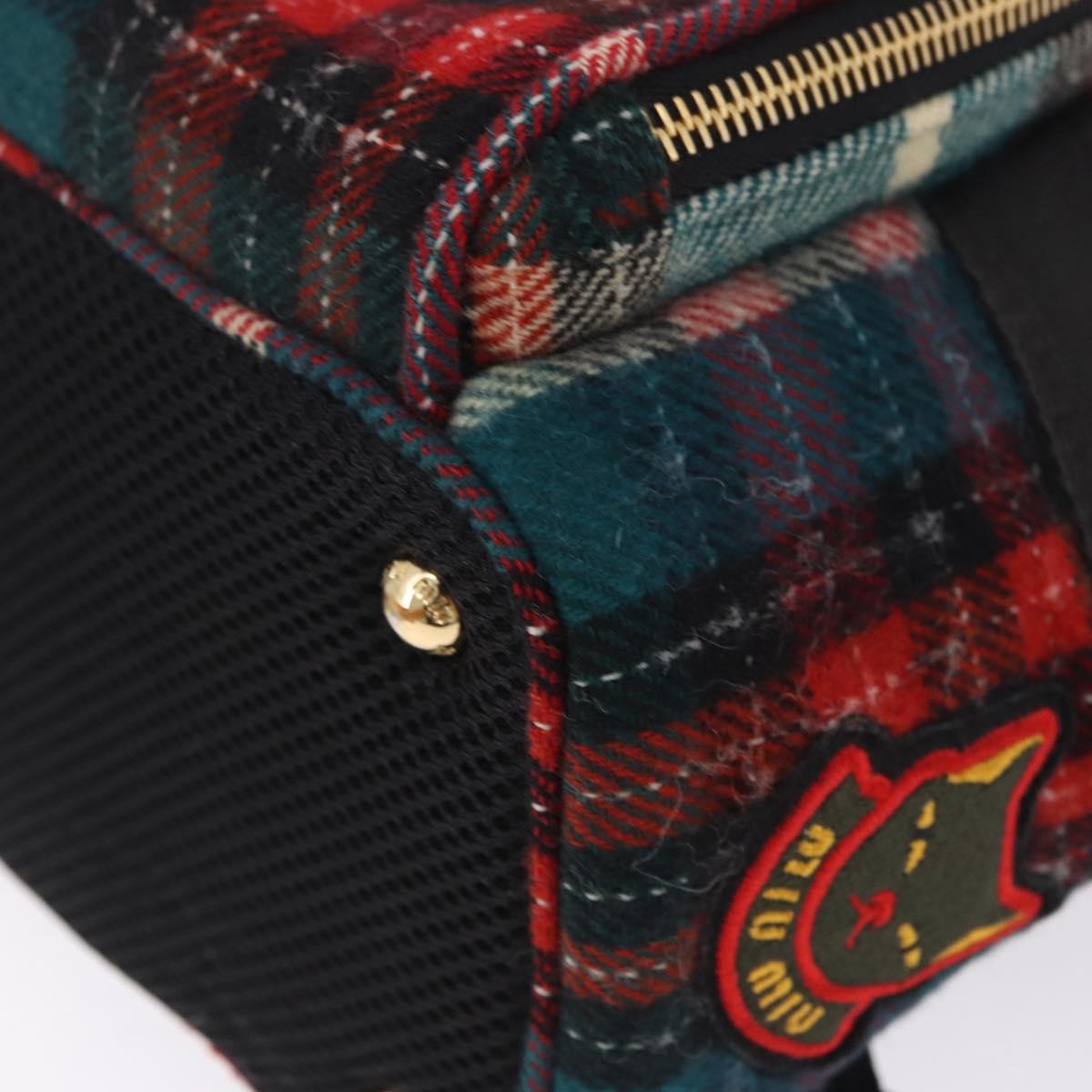Miu Miu Backpack Wool Leather Red Green Gold Auth 196641M