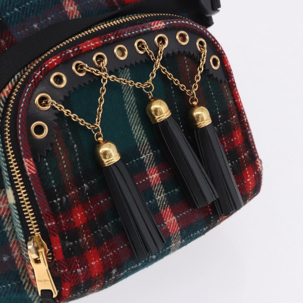 Miu Miu Backpack Wool Leather Red Green Gold Auth 196641M