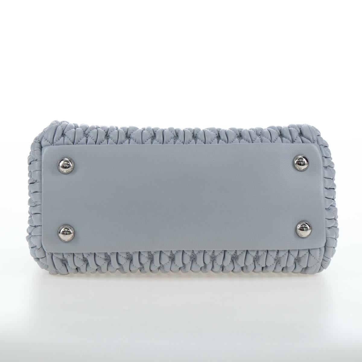 Miu Miu Nappa Crystal Hand Bag Leather 2way Light Blue Silver Auth 196642M