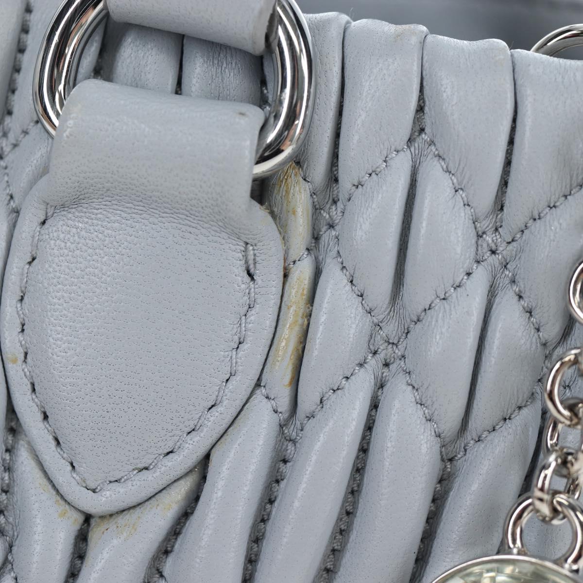 Miu Miu Nappa Crystal Hand Bag Leather 2way Light Blue Silver Auth 196642M