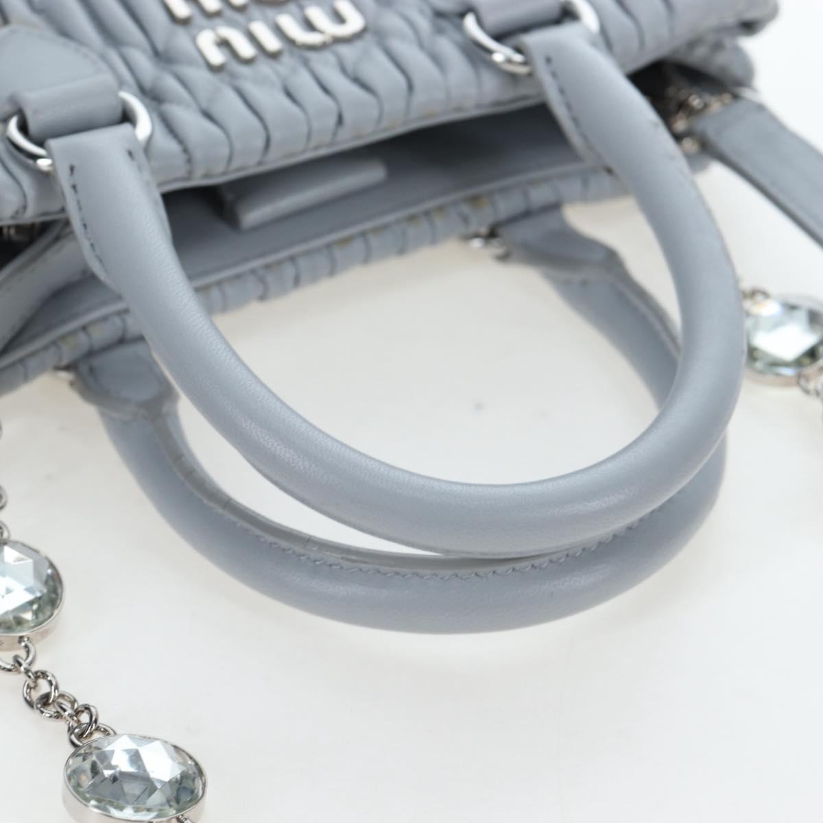 Miu Miu Nappa Crystal Hand Bag Leather 2way Light Blue Silver Auth 196642M