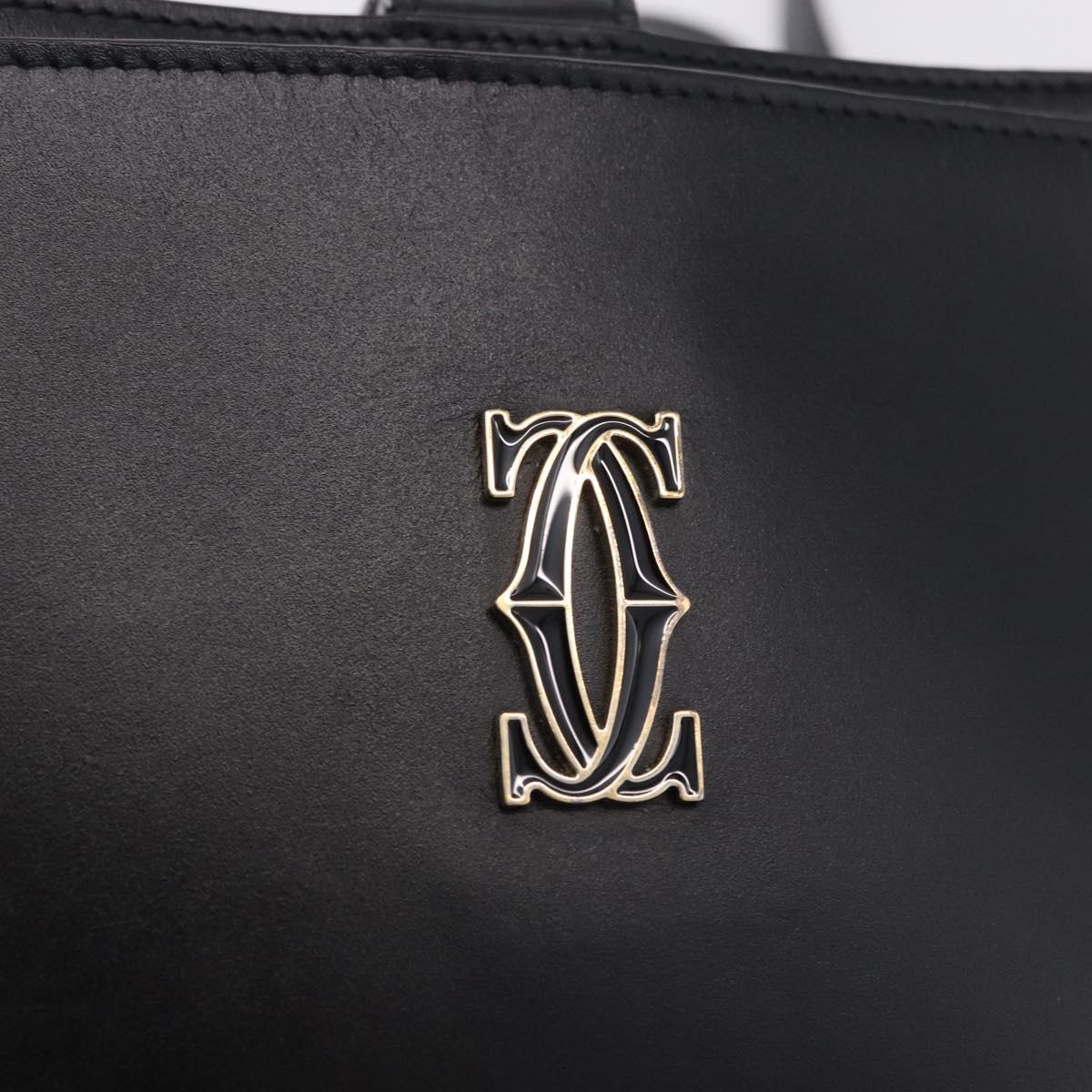 CARTIER C de Cartier Shoulder Bag Leather Black Gold Auth 196644V