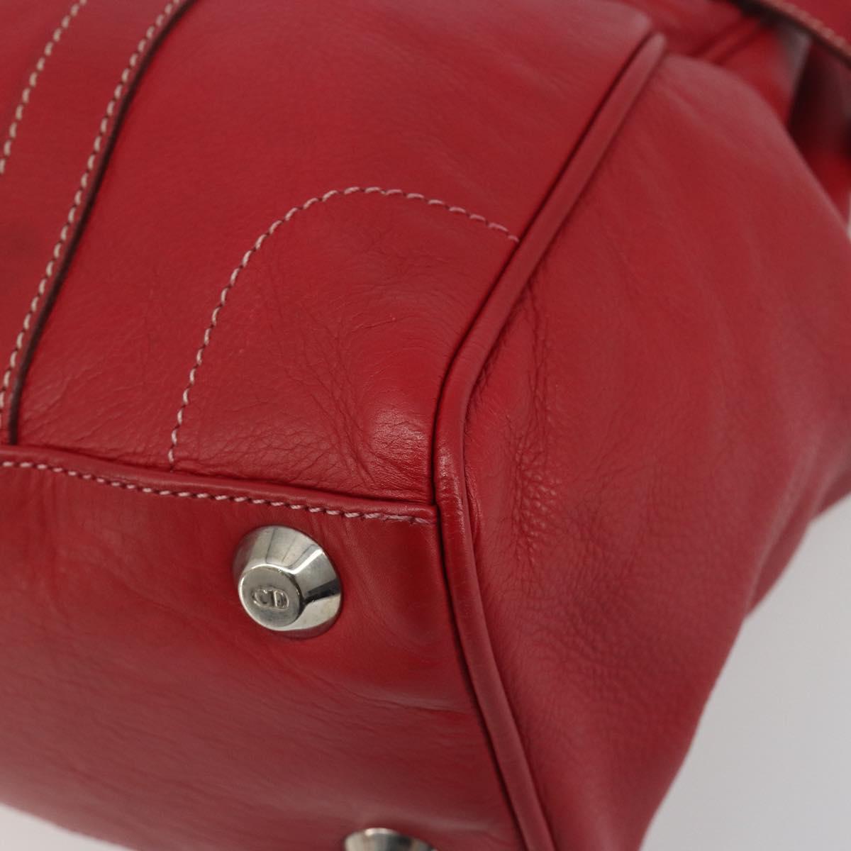 Christian Dior Hand Bag Leather Red Silver Auth 196646A