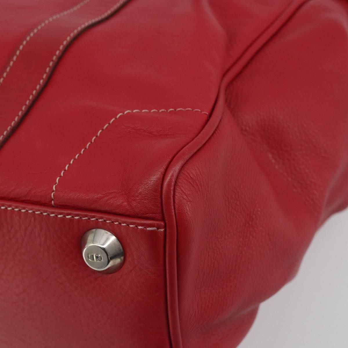 Christian Dior Hand Bag Leather Red Silver Auth 196646A