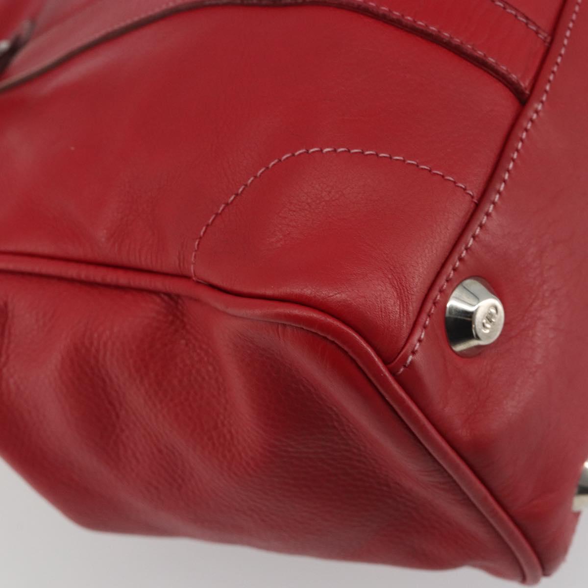 Christian Dior Hand Bag Leather Red Silver Auth 196646A