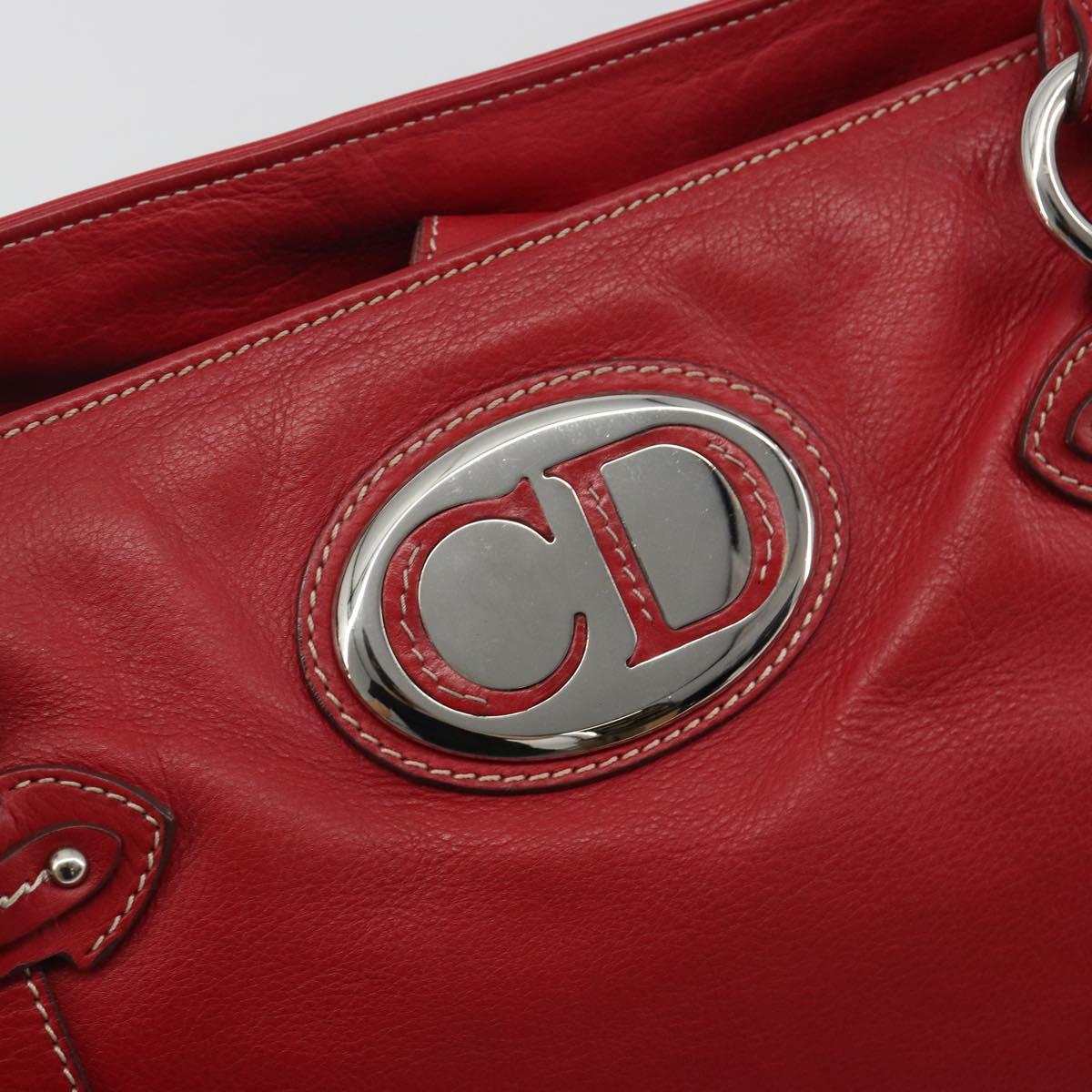 Christian Dior Hand Bag Leather Red Silver Auth 196646A