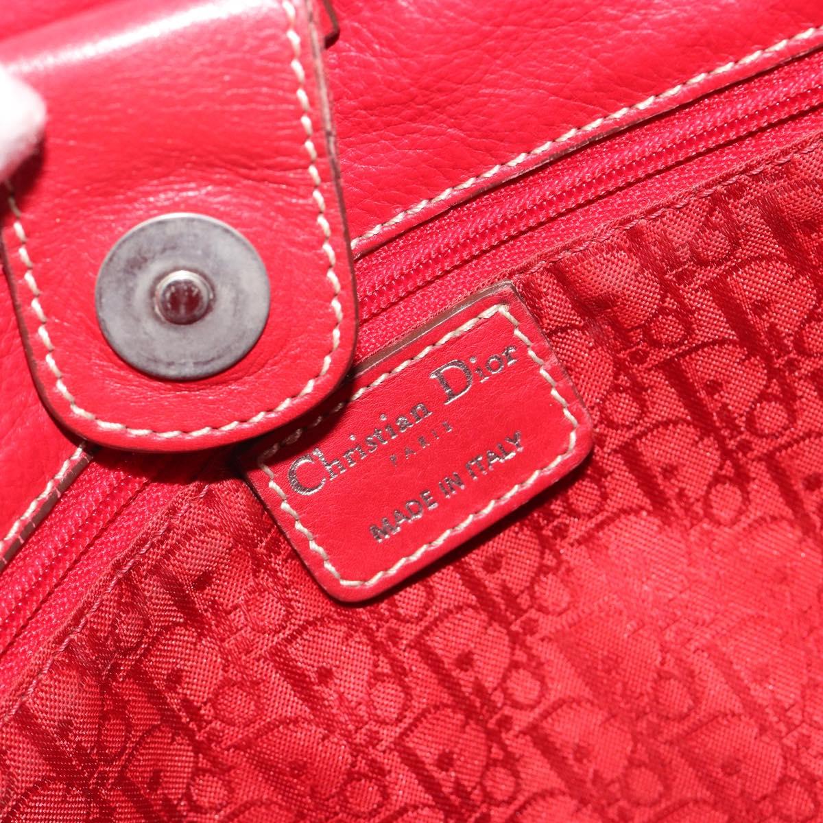 Christian Dior Hand Bag Leather Red Silver Auth 196646A