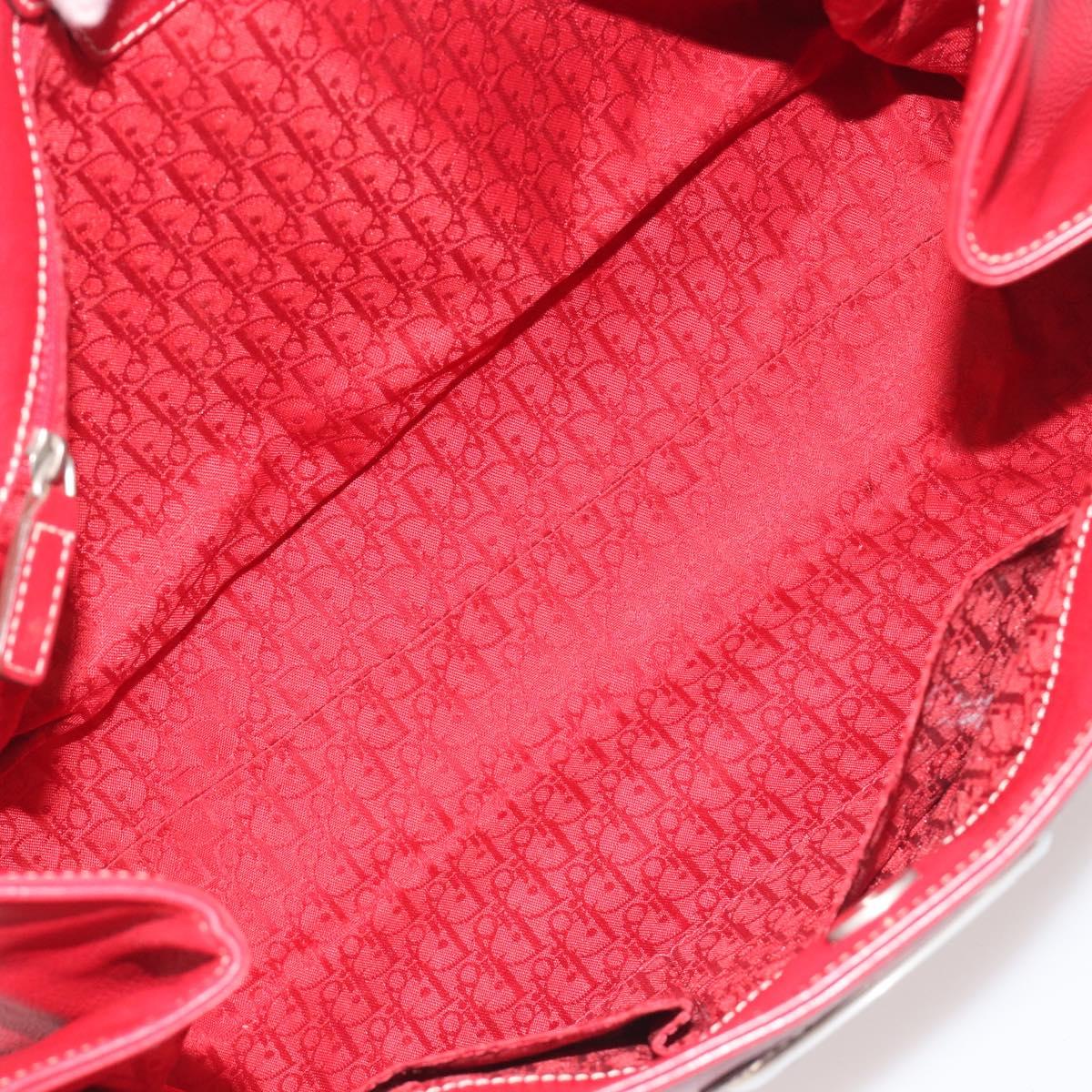 Christian Dior Hand Bag Leather Red Silver Auth 196646A