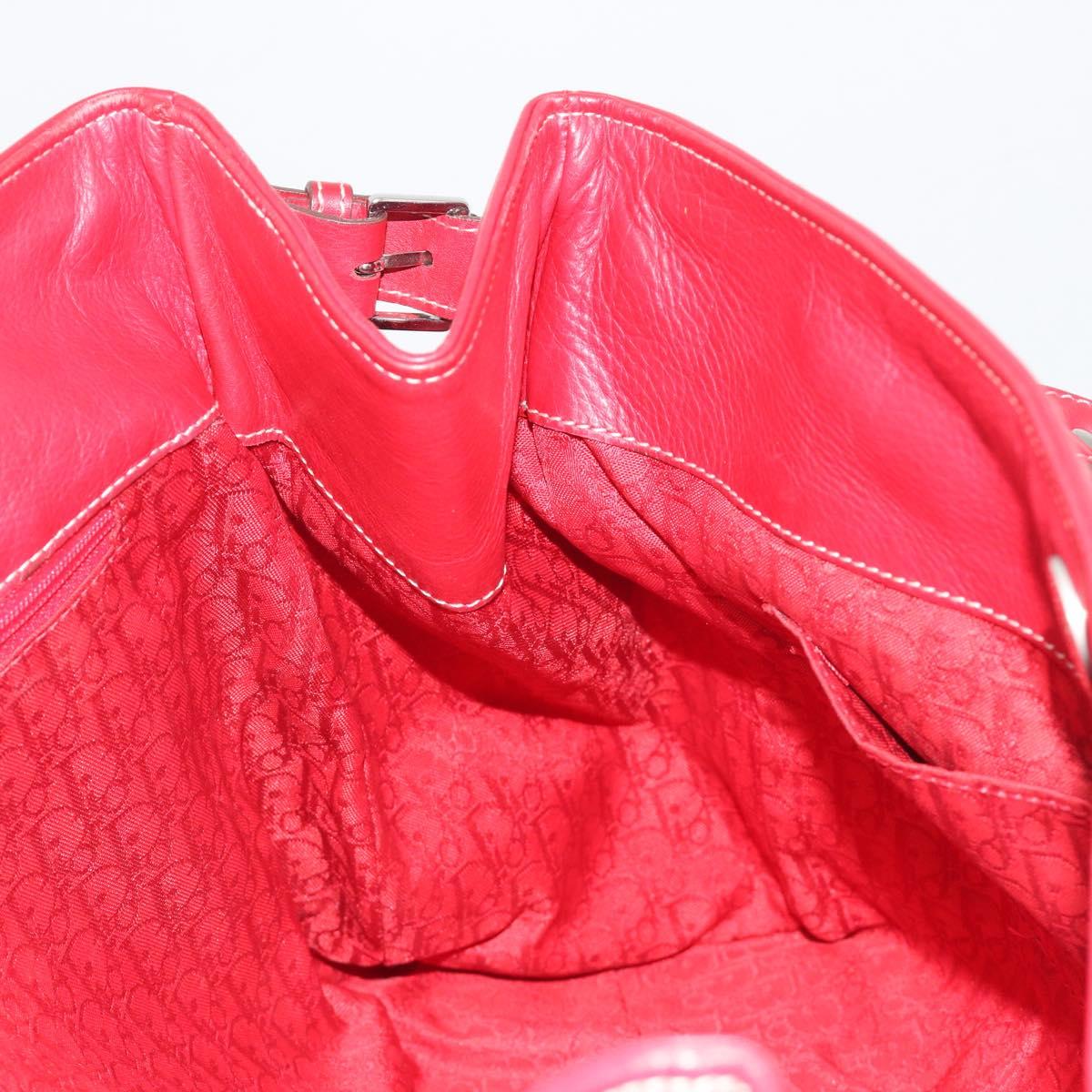 Christian Dior Hand Bag Leather Red Silver Auth 196646A