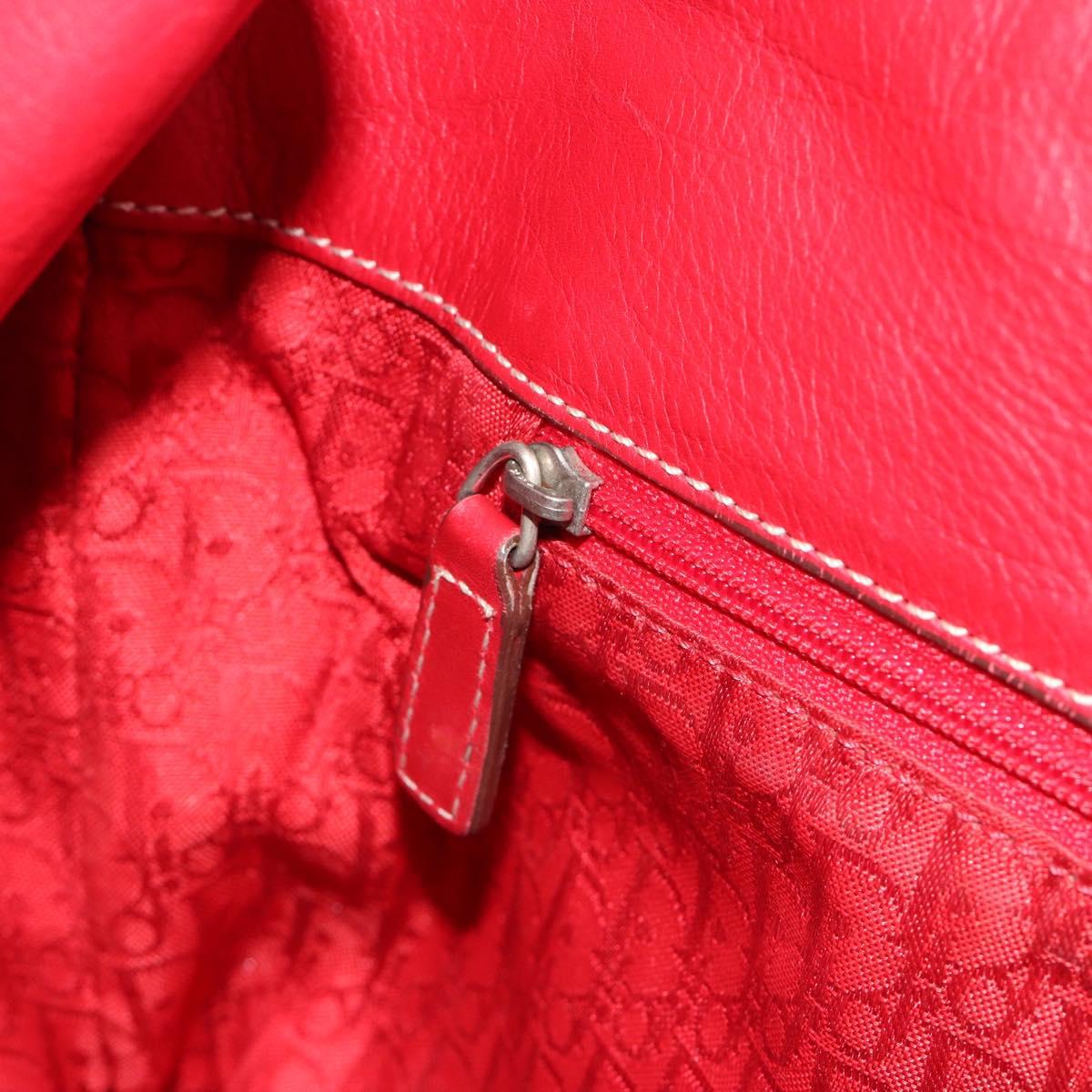 Christian Dior Hand Bag Leather Red Silver Auth 196646A