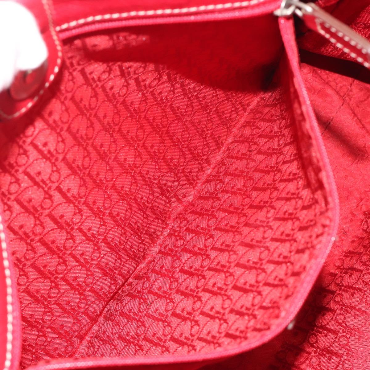 Christian Dior Hand Bag Leather Red Silver Auth 196646A