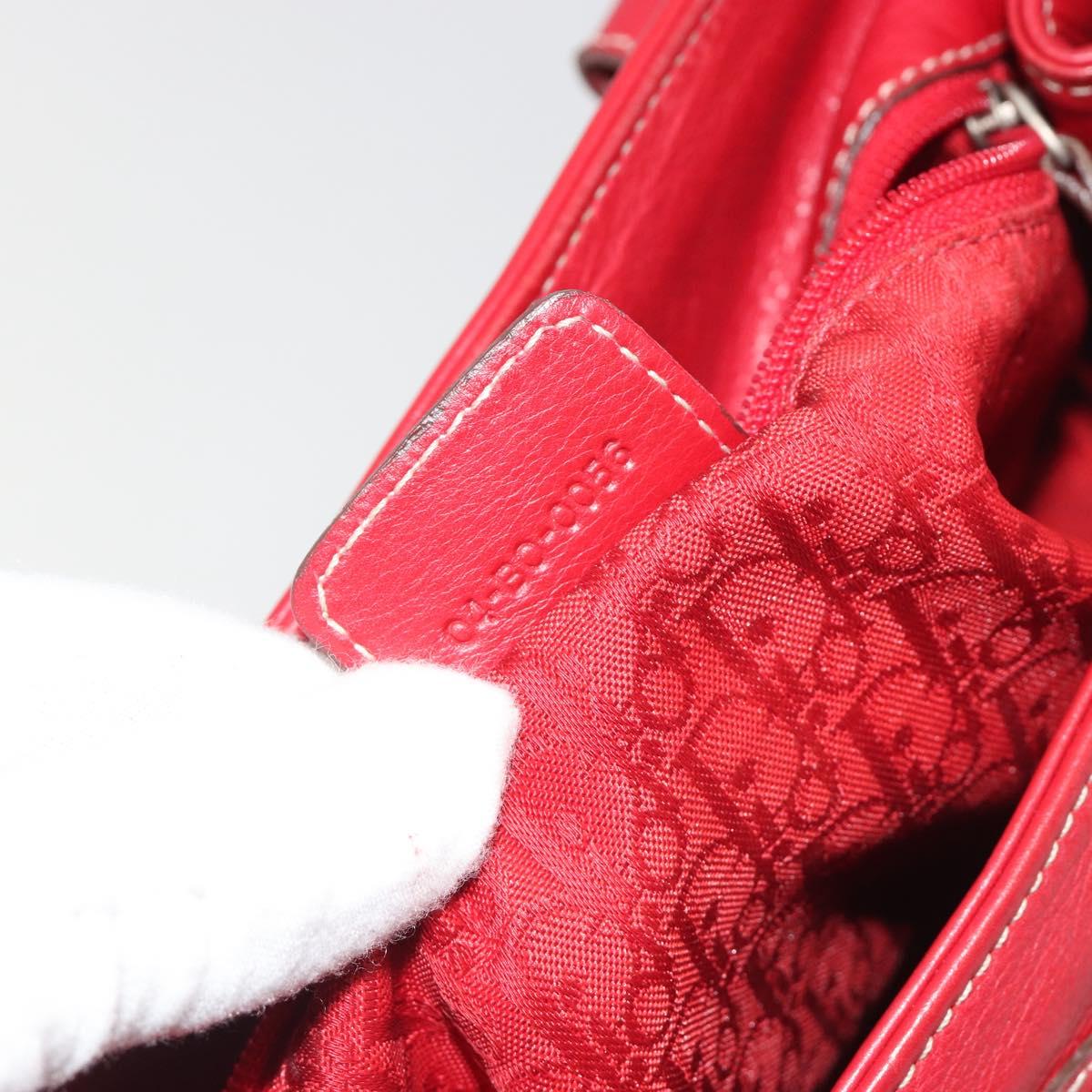Christian Dior Hand Bag Leather Red Silver Auth 196646A