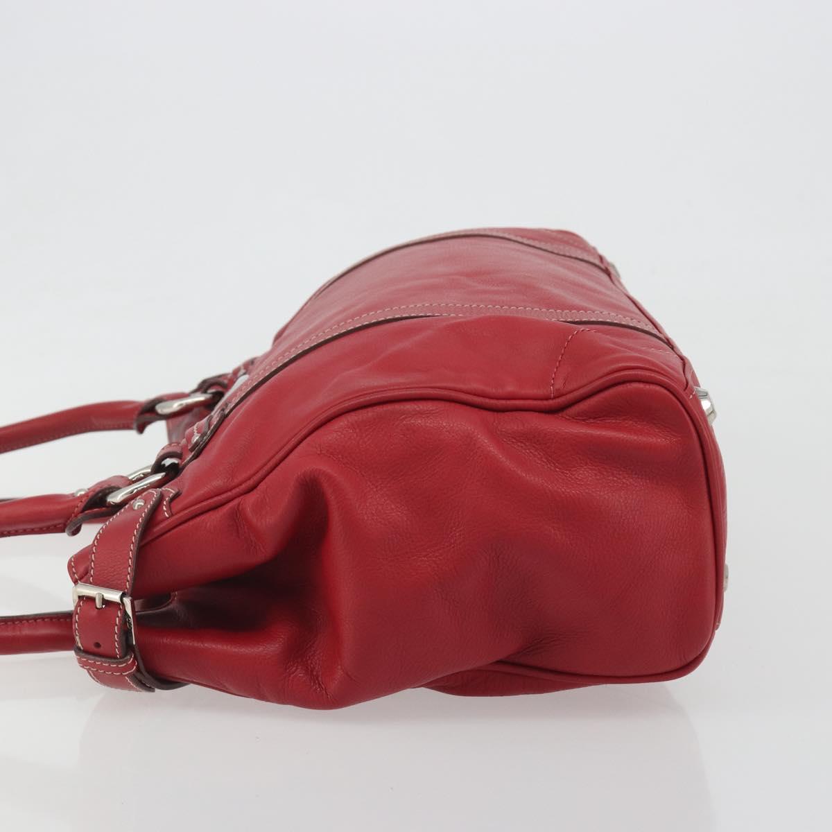 Christian Dior Hand Bag Leather Red Silver Auth 196646A