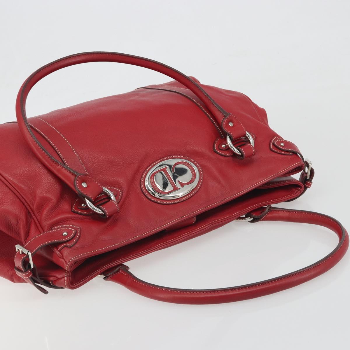 Christian Dior Hand Bag Leather Red Silver Auth 196646A