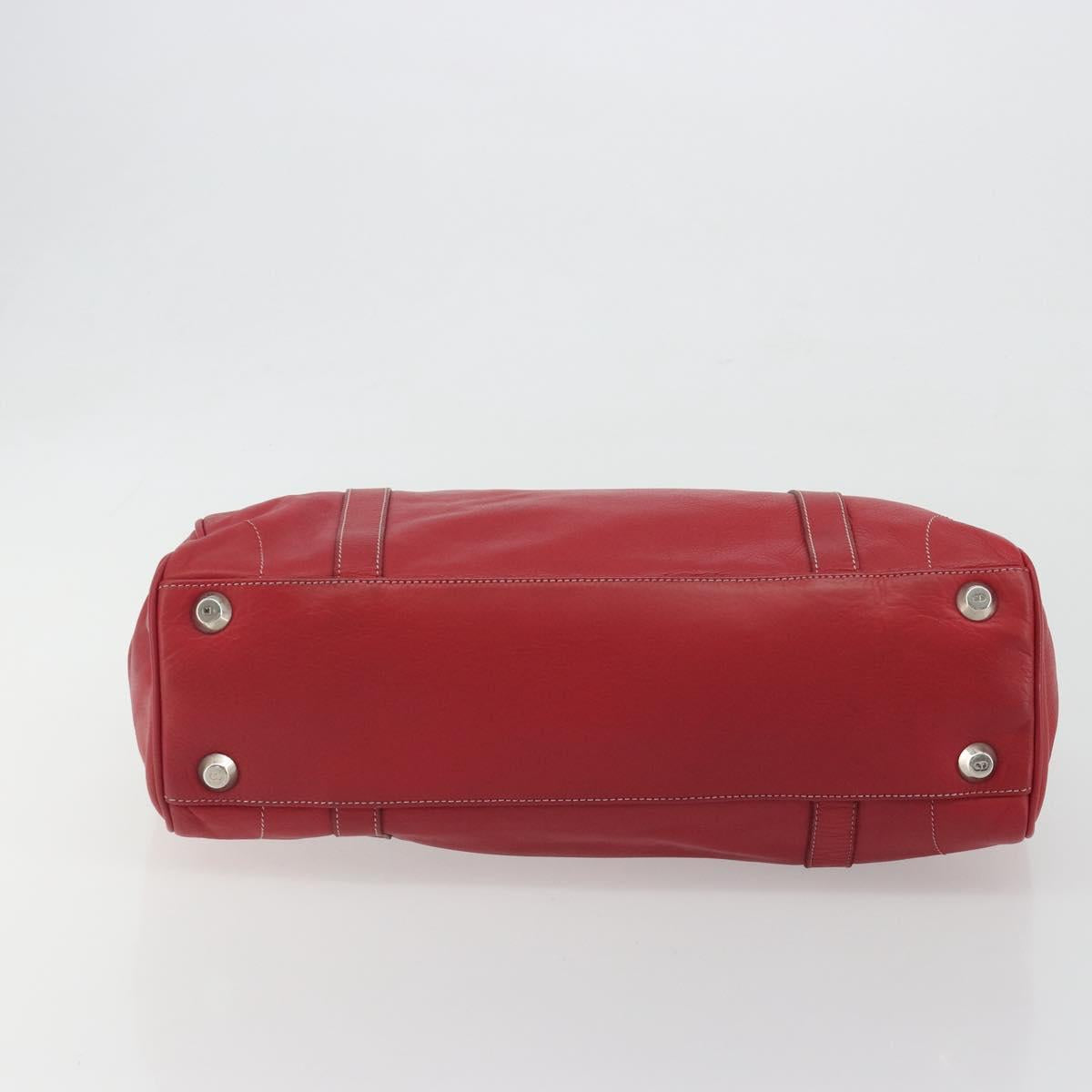 Christian Dior Hand Bag Leather Red Silver Auth 196646A