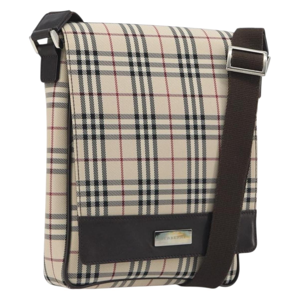 BURBERRY Nova Check Shoulder Bag Canvas Beige Silver Auth 196647A