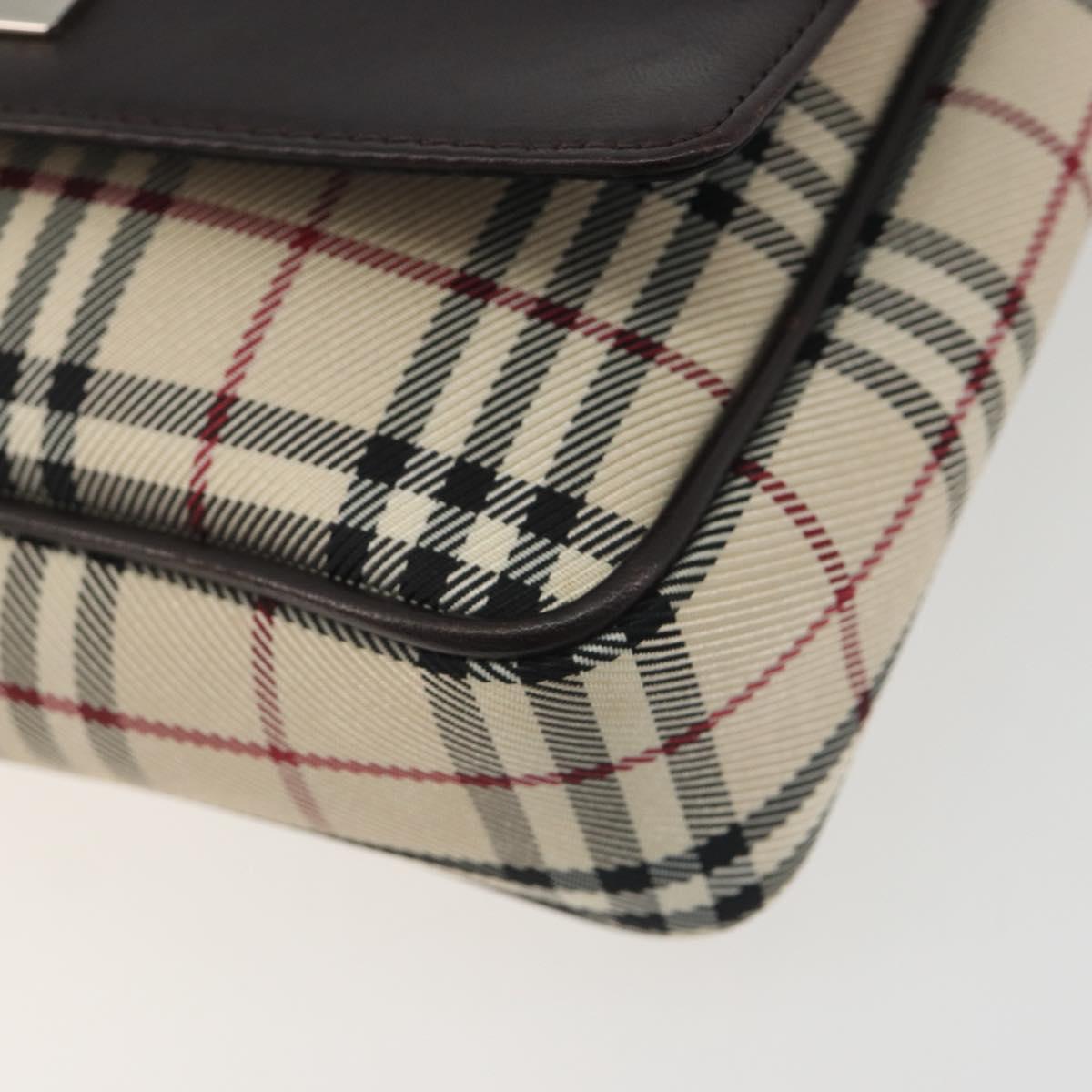 BURBERRY Nova Check Shoulder Bag Canvas Beige Silver Auth 196647A