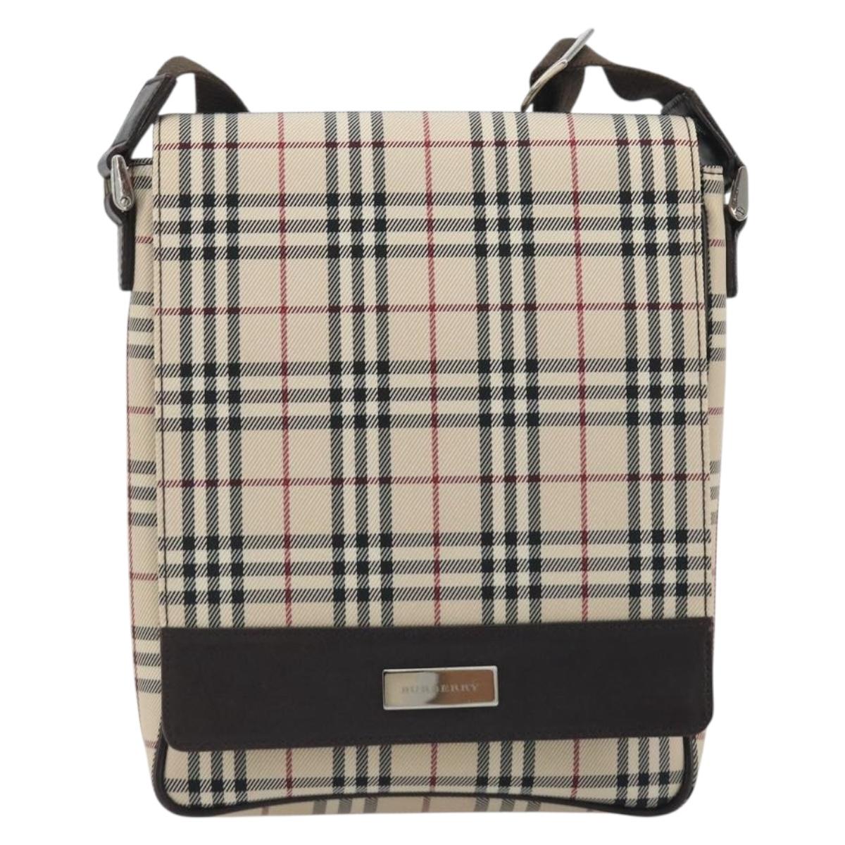 BURBERRY Nova Check Shoulder Bag Canvas Beige Silver Auth 196647A
