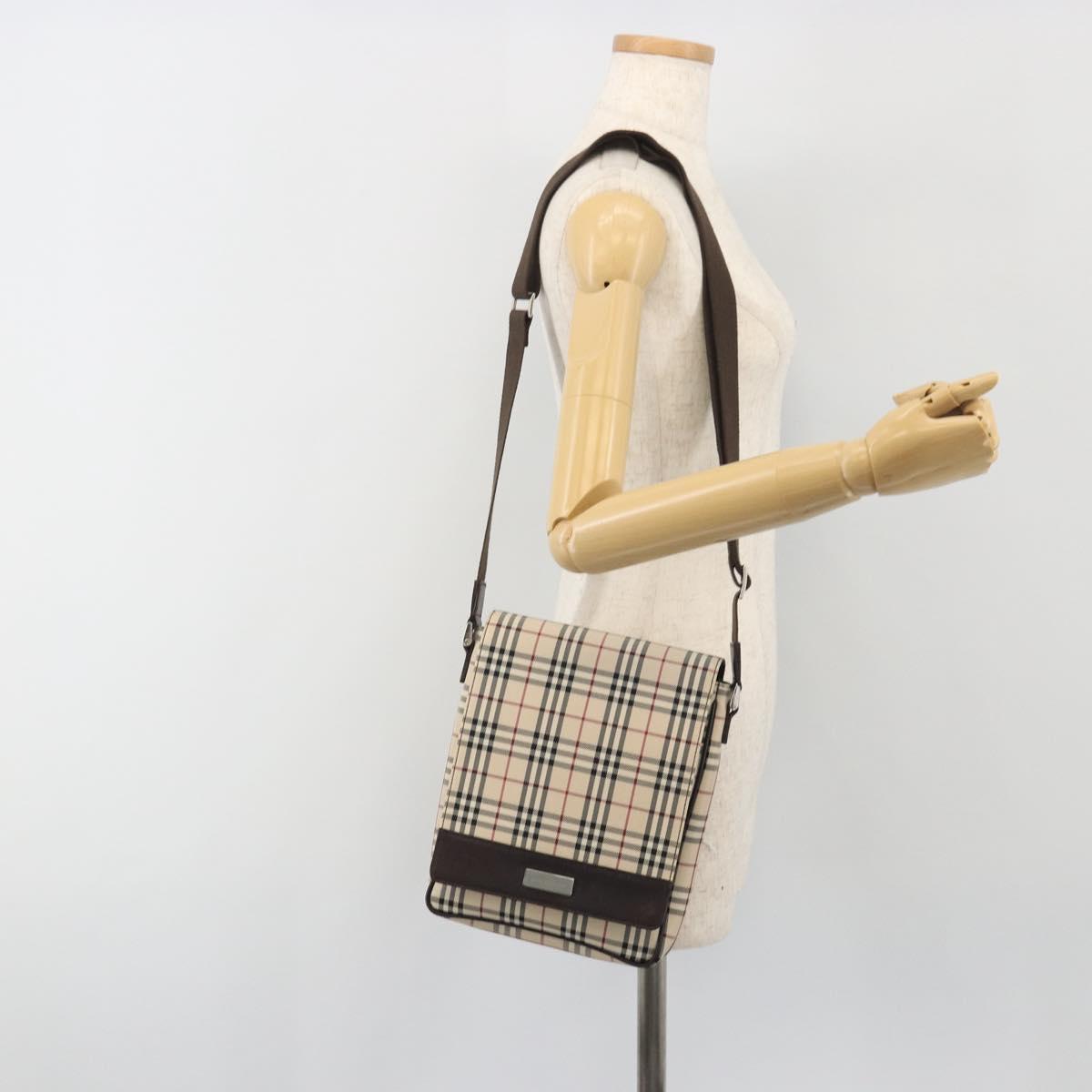 BURBERRY Nova Check Shoulder Bag Canvas Beige Silver Auth 196647A