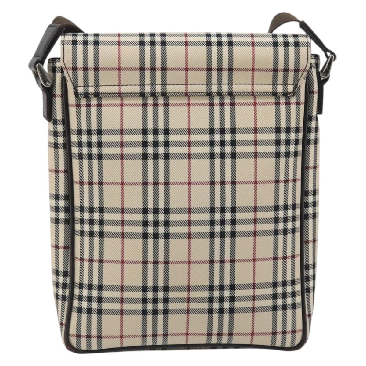 BURBERRY Nova Check Shoulder Bag Canvas Beige Silver Auth 196647A