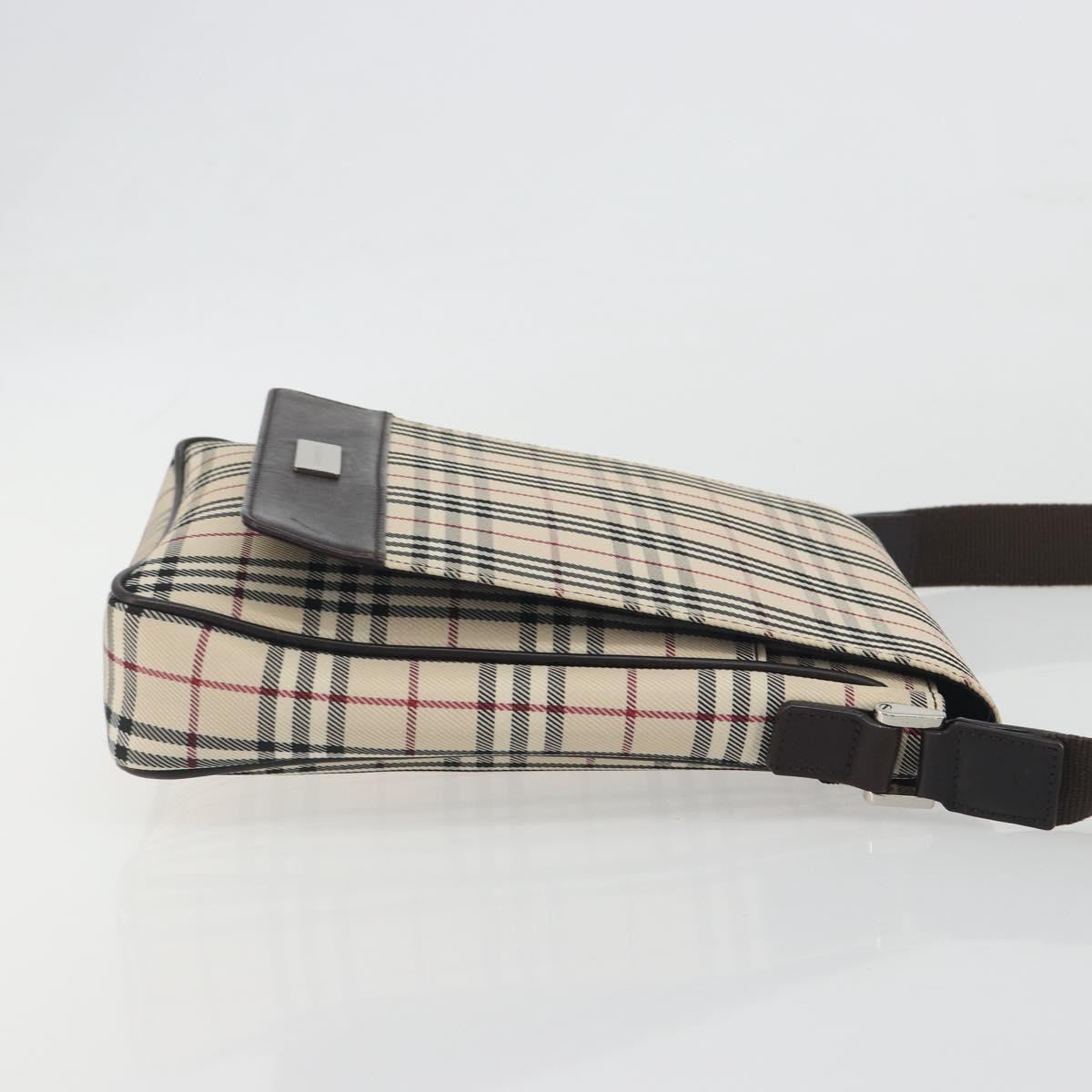 BURBERRY Nova Check Shoulder Bag Canvas Beige Silver Auth 196647A