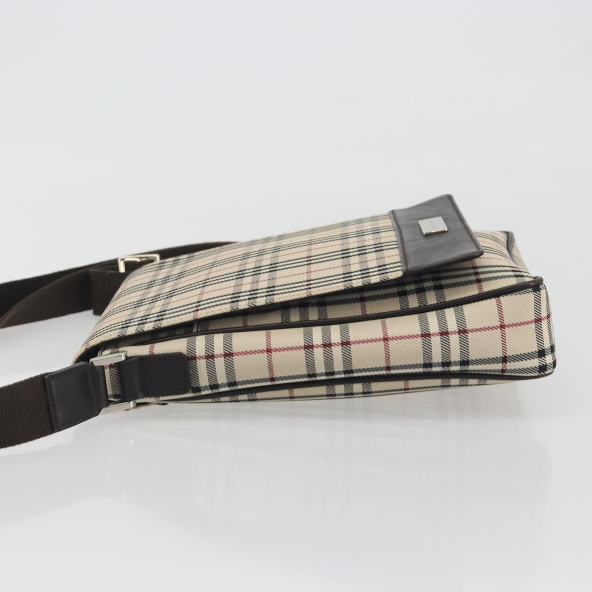 BURBERRY Nova Check Shoulder Bag Canvas Beige Silver Auth 196647A