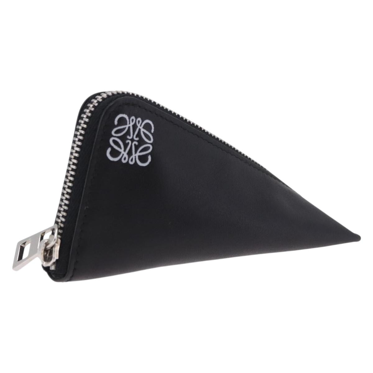 LOEWE Anagram Coin Purse Leather Black Silver Auth 196648M