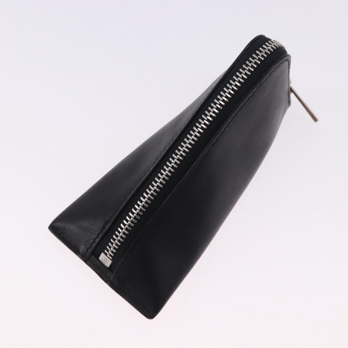 LOEWE Anagram Coin Purse Leather Black Silver Auth 196648M